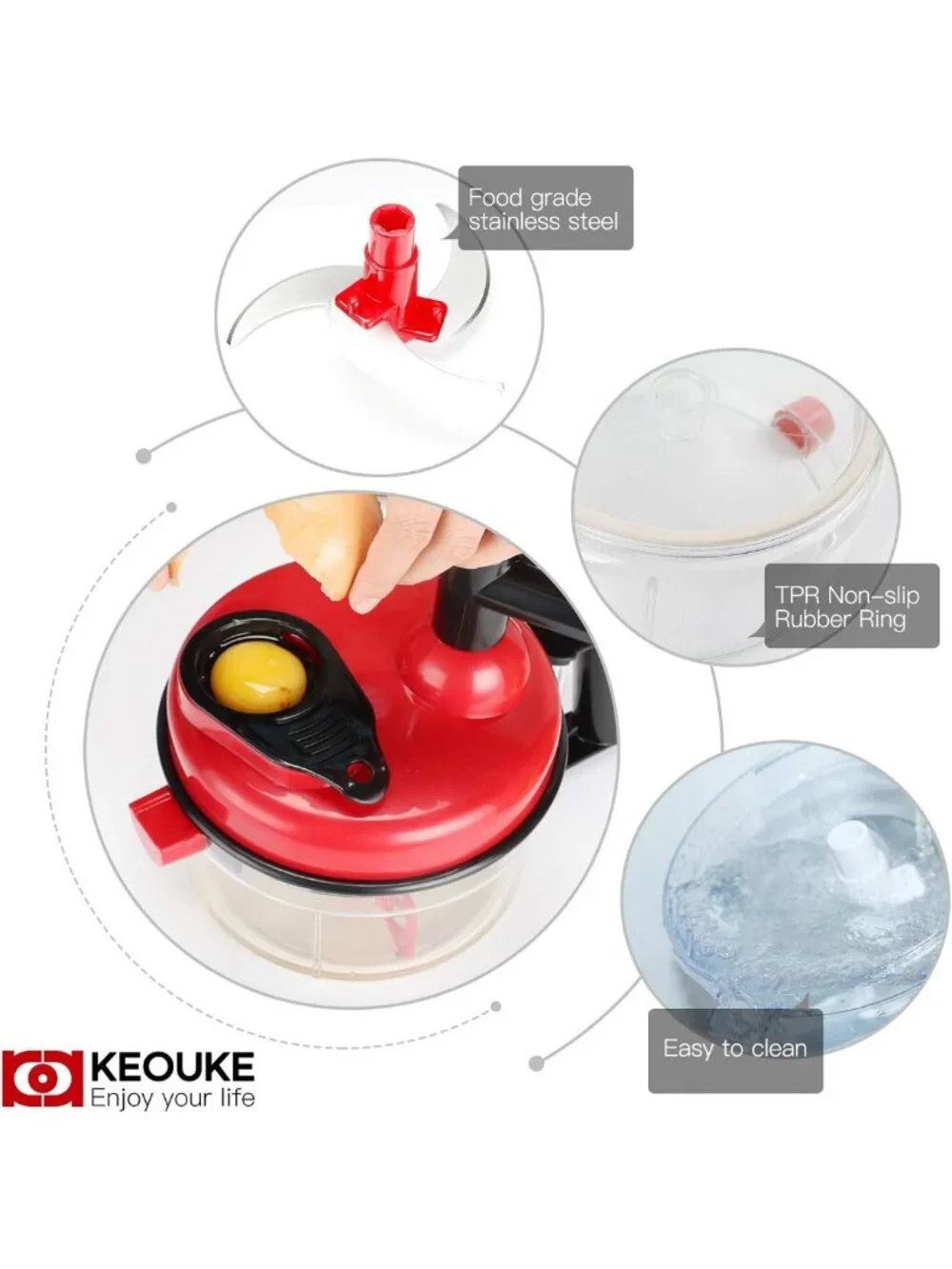 Manual Food Chopper with Egg Separator - Easy Clean Vegetable Mixer for Salsa